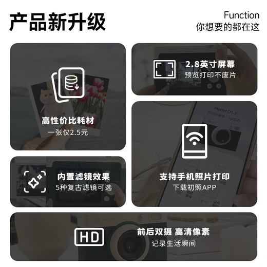 First photo of D1Pro instant camera, retro sublimation photo printing camera that prints photos directly, birthday gift for girls