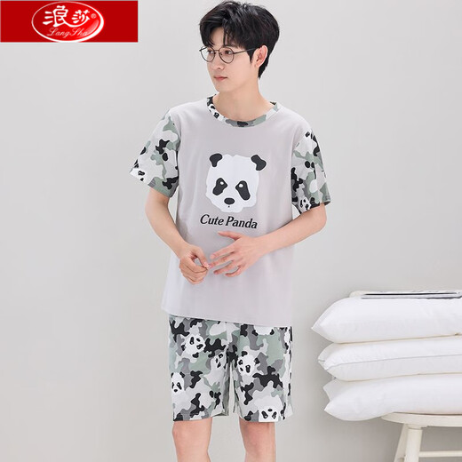 Langsha Pyjamas kurzärmelige Shorts für den Sommer New Cotton Student Cartoon Teenager Herren große Größe kann außerhalb von Heimbekleidung abgenutzt werden.