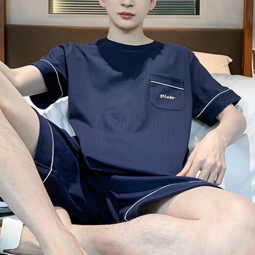 G LUXOME睡衣男夏季纯棉薄款短袖短裤可外穿休闲男士加大码凉感家居服套装 9922# XL 【建议120-140斤】