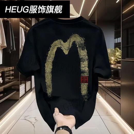 HEUG枫善服饰新款美式复古创意印花宽松男女圆领重磅f短袖休闲上 白色AB1699前后-M网点 ##&_ S 建议90110##*-