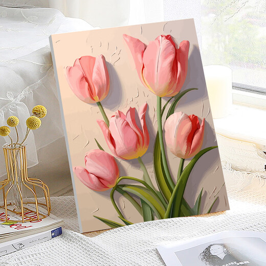 Three-Acre Tiger Heals Tulip Diy Digital Oil Painting High Difficulty Hand-Passing Time to Relieve Boredom Hand-Drawn Oil Painting Guest SJ13969 30*40cm Tightened Thickened Solid Wood Inner Frame
