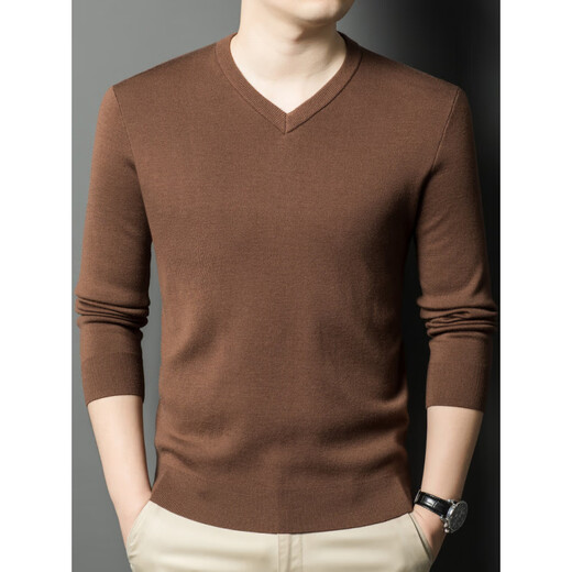 Nosskiss automne et hiver en V-collier de poulet Coule de poulet de poulet à pure manche de base en laine pure lavable à la machine pour le pull intérieur et rouge de couleur solide pour l'année pour l'année du zodiaque. Sur Blue L 175 [adapté à 135-150jin [Jin est égal à 0,5 kg]]]