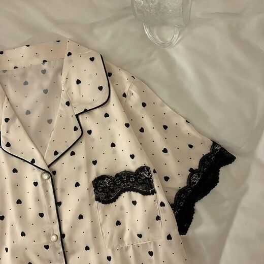 Cailei Kelai韩系感冰丝春夏季薄款睡衣女爱心开衫可外穿家居服女套装批发 LW-9214# M 【建议80-100斤】