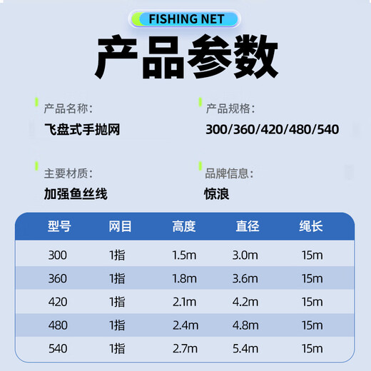 Jinglang hand throw net, Frisbee type, iron chain type, easy to throw fishing net, fishing net, spin net, swing net fishing net, type 420