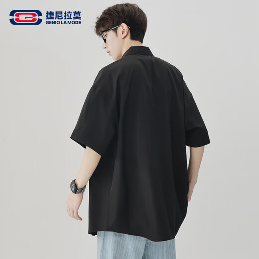GENIOLAMODE短袖衬衫男纯色简约基础款夏季薄款青年学生百搭上衣服