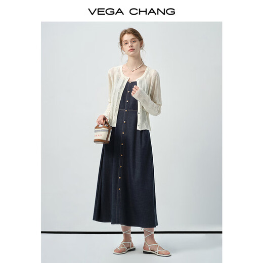 VEGA CHANG毛针织衫女2025新款夏季轻薄短款镂空蕾丝拼接开衫外套 米白色 L