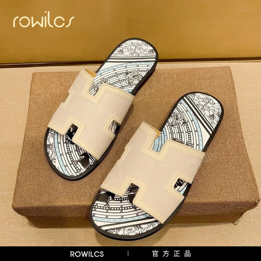 Rowilcs Brand Slippers Men's Summer Beach Brand Brand Brand Sandals Design Sense Sense non glissée, résistant à l'usure Sole Sole Out-Out Blocking Flip Flops Code standard 38