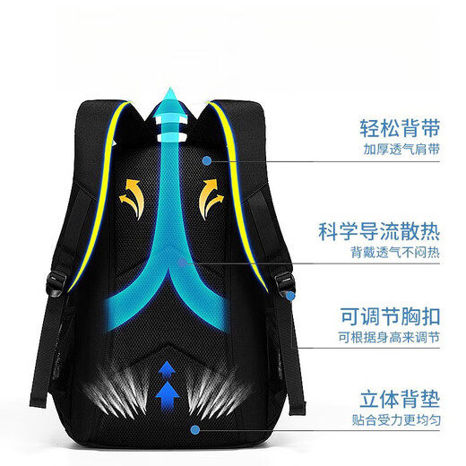 Qingchen allemand Junior School Élèves d'études écoliers réduction du fardeau masculin et protection Junior School élèves sac à dos léger étanche à grande capacité des élèves de lycée gris et noir standard / notes 4 à 8 ans]