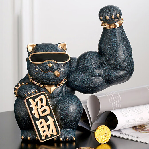 Shiganu Kirin Arm Robbery Cat Ornament Giant Muscular Cat Front Desk Decoration Opening Gift Golden Cat Standard Edition (Double Card Gift Box)