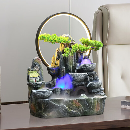 Yunmao Rockery fließendes Wasserverzirk zirkulierende Wasser Drehkugel Wohnzimmer Lucky Fengshui Rad High Mountain Water View Luftbefeuchter Eröffnung Geschenk 9930 großer Lichtkreis Zerstäubungsmodell