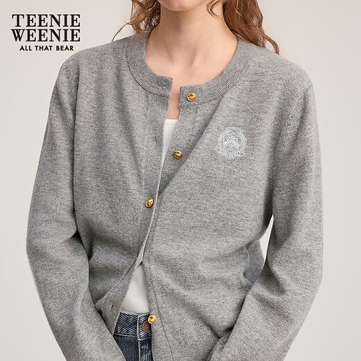 
Teenie Weenie Bear Women's Sweater 2025 Autumn New Temperature Commuter Fashion Round Neck Knit Cardigan