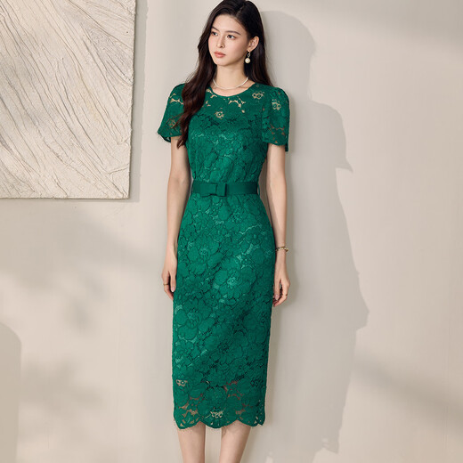 Roeyshouse Royyshouse Temperamento Manga de hojaldre Vestido verde 2025 Summer NUEVA FALLA CLACE-UP SLIM FALDE 12242 Verde S