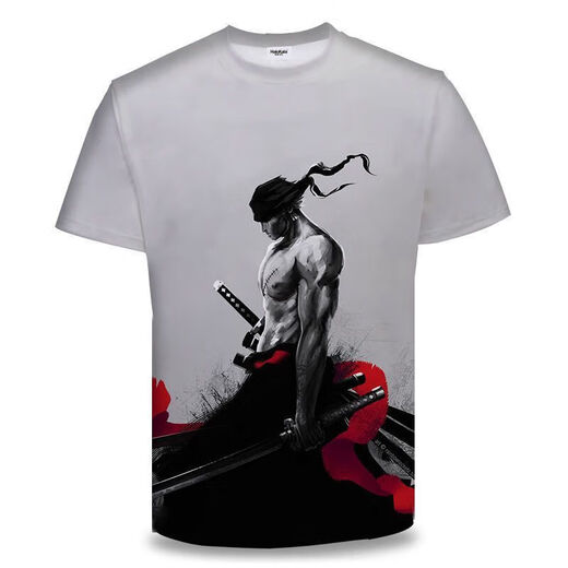 Jian Fei One Piece Kurzarm Sommer ein Stück Zoro Anime T-Shirt Primary- und Sekundarschüler und Teenager im 3D-Drucktrend Burning Ace TXU1480 S geeignet für Gewicht 80-90 Jin [Jin gleich 0,5 kg]