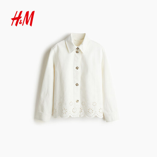 H&M2025秋季新款女装镂空刺绣设计牛仔外套1273925 白色 S 160/88