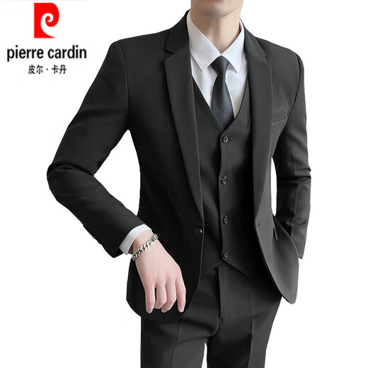 Pierre cardin suit men's jacket Korean style slim professional formal wear groom wedding dress small suit men one button black suit + pants + shirt + L [Suggested 113 to 125 Jin [Jin equals 0.5 kg] wear]