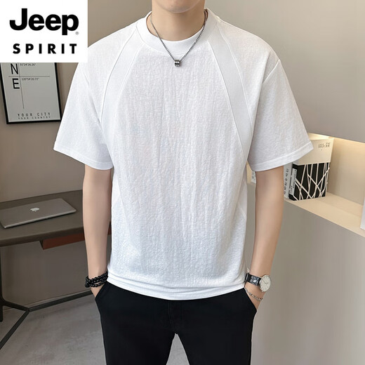 JEEP SPIRIT棉麻男士短袖t恤夏季新款2025设计感休闲圆领潮流百搭亚麻t恤衫男 9866绿色 2XL