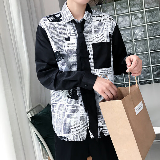 Fhhuabd sommer dünnes Zeitungshemd Herren koreanische lose und hübsche Langarmhemd trendy und gutaussehendes Krawattenhemd 9928 s