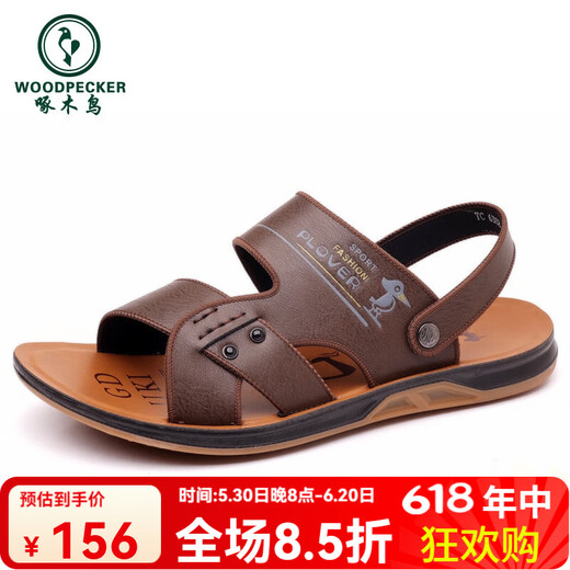 啄木鸟凉鞋男夏2025新款外穿透气皮凉鞋真皮拖鞋防滑牛筋底沙滩鞋凉鞋男 6227黑色 牛筋底 41