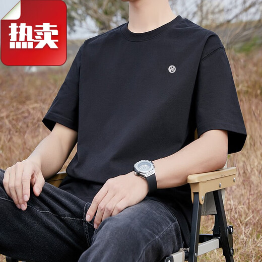 Fanke Liufang kurzärmeliges T-Shirt für Männer 2025 Neuer Sommer Pure Cotton Trendy Herren lose Männer oberste halbe Ärmlichkeit Herren T-Shirt White Pure Cotton Kurzärmel-1365 s empfohlen 90-115jin [Jin entspricht 0,5 kg]