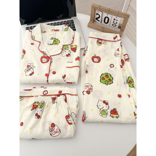 Catman Miiow2025 Nouveau modèle Pajamas pour femmes de cette année en été, les manches courtes minces de coton yunduo cotton peuvent être portées sur le jeu à trois pièces extérieur 9922 # Yunduo Cotton trois pièces M [3 fois plus soft que le tissu ordinaire]