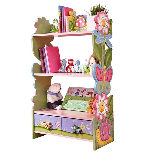 Teamsonfondoqi Baby Bookshelf Bookshelf para el gabinete de almacenamiento de juguetes para niños Muebles Kindergarten Pink Jungle Adventure Silla de almacenamiento de 3 pisos TD-12799A