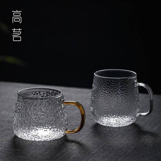 Shantou Lincun hammer pattern glass cup for men with handles, household set, mug cup, drinking water cup, high temperature resistant tea cup, coffee cup, 9249 Czech hand-painted polka dot water cup 300ML