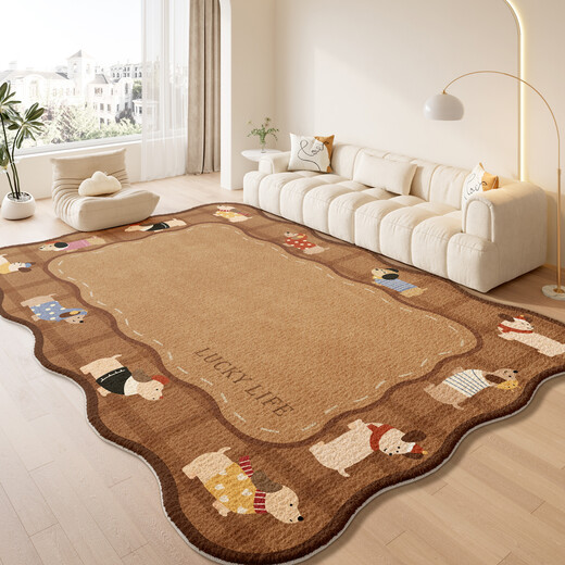 Mu Nizhong antique brown living room carpet cute retro dog shaped waterproof anti-fouling irregular bedroom bedside mat special shaped carpet coffee brown puppy crystal velvet carpet surface 140*200cm