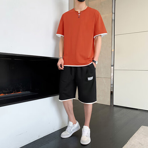骆驼（CAMEL）男士短袖t恤夏季时尚冰丝运动套装休闲旅游轻便男装短裤搭配一套 6227白色+K201黑白边 M