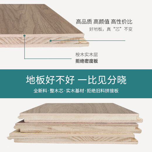 黑胡桃木地板家用新三层实木15mm多层复合咖啡色中古美式复古地暖 m723 胡桃木灰咖色 enf级 包安 1