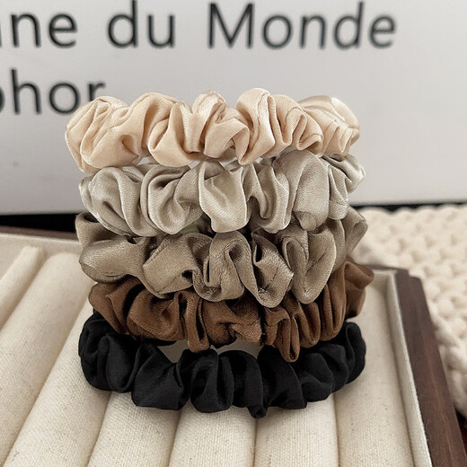 Ze Yuhan's high-end imitation silk hair tie, simple imitation silk headband, solid color small intestine ring rubber band, high elasticity and durable hair accessories, silk hair tie, 2 pack, mixed color