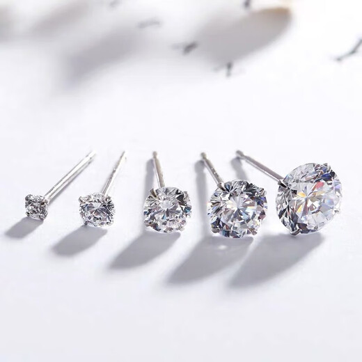 Decoration show S999 sterling silver earrings for women with pierced ears, four-claw zircon simple Japanese and Korean temperament versatile mini earrings ins earrings Haoshi 8m pair (s999 material marked S999)