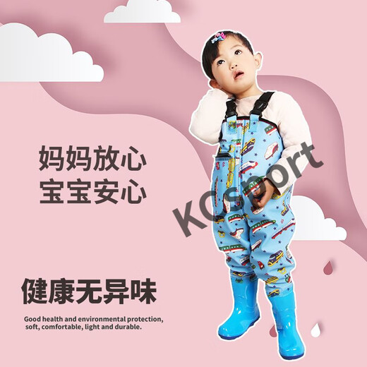 Minghuitong children's one-piece waders for kindergarten, sand playing clothes, fishing clothes, children's sea waterproof rain pants and rain boots for boys and girls, pink children's overalls (pocket), size M 24 (shoe inner length 15C)