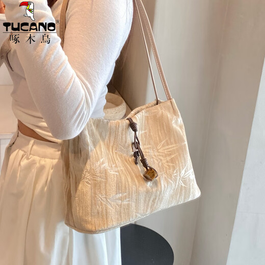 Woodpecker (Tucano) Neue chinesische Stiltasche für Frauen 2025 Neue Frühlings- und Sommer-Freizeit-One-Shoulder-Achselhöhlen-Achselhöhlen-Achselhöhlenbeutel Handtasche Handtasche Neues Khaki Neues Produkt