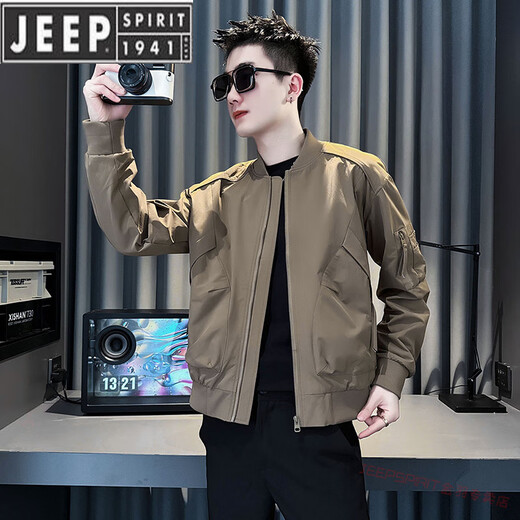
JEEP SPIRIT fashion brand short jacket men's trendy casual baseball uniform jacket men's 2025 new top black 3XL recommended 165-175Jin [Jin equals 0.5 kg]
