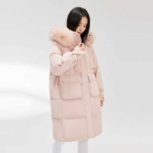 雪中飞【成毅推荐】秋冬新款狐狸大毛领百搭温暖时尚百搭防风多色羽绒服 浅酡粉|1591 S /160/84A