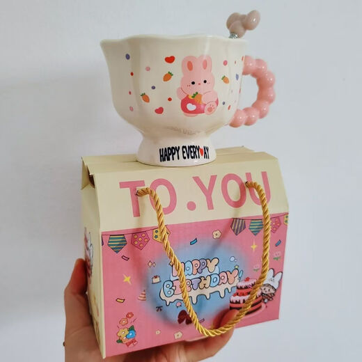 Deer color ceramic mug, good-looking ins style mug, couple water cup, birthday gift for girls, companion gift, blue hooded dog, goblet + spoon + gift box