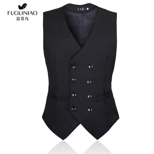 Fuguiniao brand high-end men's elastic groomsmen suit vest men's formal wear Korean version slim black business casual suit vest vest black black buckle L