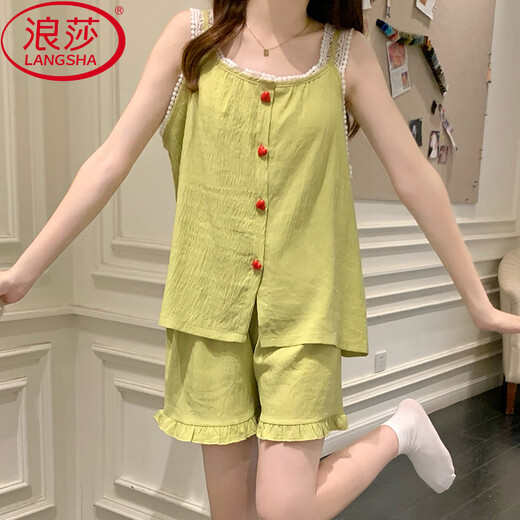 Langsha (Langsha) Yunduo-Baumwollpyjamas für Frauen im Sommer mit Brustpolster Sexy Hosentender Set modische High-End-Heimkleidung für Frauen, kann außerhalb von 9226 Pulver XL getragen werden (empfohlen 120-140jin [Jin gleich 0,5 kg])