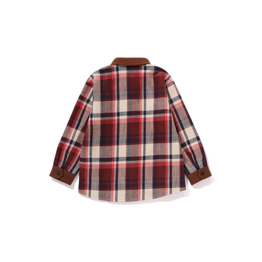 BAPE children's clothing autumn and winter ape letter embroidery plaid stitching long-sleeved shirt jacket 340006L red RDX 140cm one size