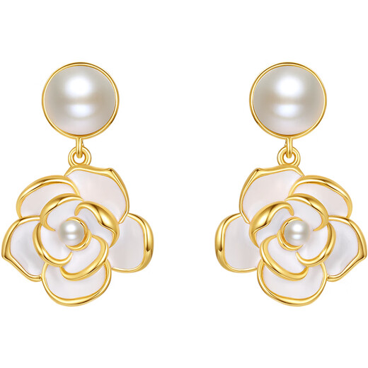 Saturday Fukuyama Camellia Pearl Earrings S925 Silver New Chinese Style Birthday Gift J0913210 Pair