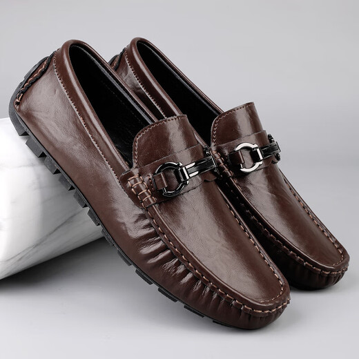 Men's shoes, cowhide and breathable business casual shoes, summer new men's casual shoes, leather shoes, genuine leather breathable casual shoes, brown 9923 39 (245mm)