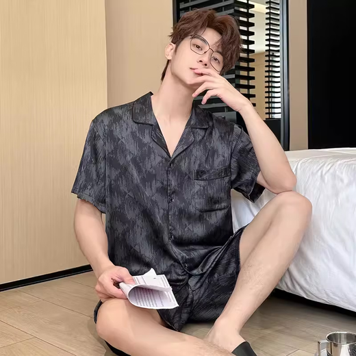 Modal haut de giron de gamme pour le pyjamas pour hommes à manches courtes à manches courtes à manches courtes à manches courtes fines vêtements de maison de grande taille de grande taille Men d'été 3899 Couleur d'abricot 3xl (poids 180 à 210)