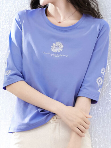 恩若凡七分袖t恤女时尚女装洋气显瘦遮肚棉白色中袖2025年夏季宽松上衣 1XS328白色+W6172冰蓝 M80-105斤 均码