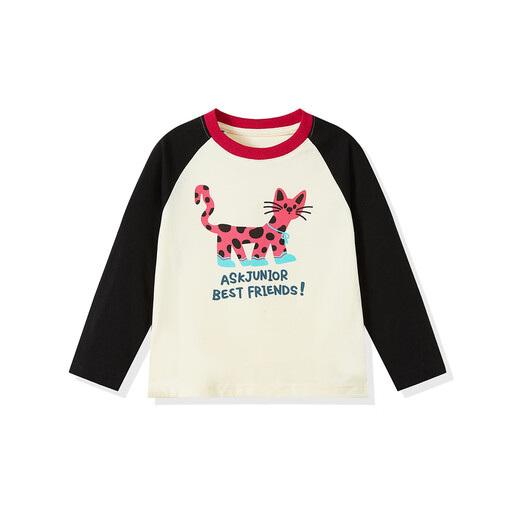 ASK JUNIOR 7A antibacterial children's long-sleeved T-shirt 2026 spring children's raglan sleeve cotton bottoming shirt for girls black and white 120