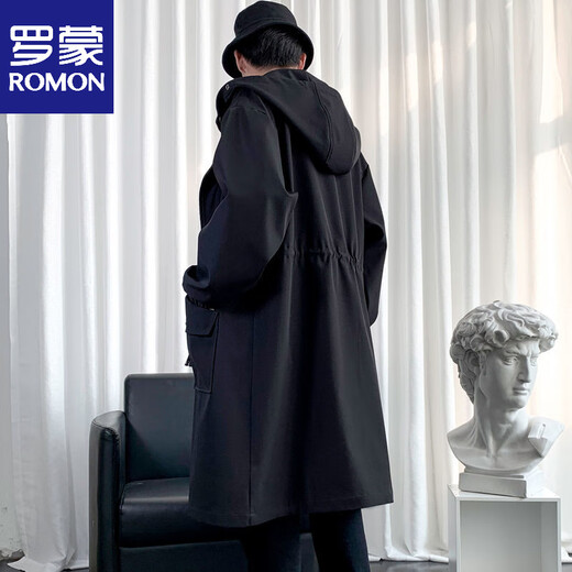 ROMON windbreaker men's mid-length autumn and winter new men's Korean style trendy loose over-the-knee pie jacket handsome coat military green M