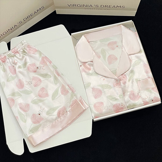 Yalu Bingsi pajamas for women in summer thin short sleeves 2025 new romantic flowers can be worn outside in summer high-end home clothing FS_9214# cardigan double short lace pocket XL