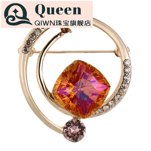 QIWN French original Austrian crystal brooch for women, high-end European style retro corsage brooch, anti-exposure, sunshine orange