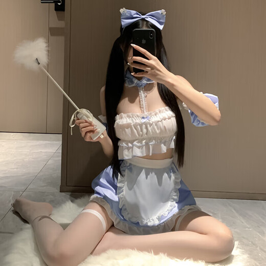 ROSELEX男士丁字裤sm内衣羞辱情人节战袍御姐珍珠内裤鲍里藏珠睡衣女性感   【约会战袍3件装】甜心女仆装 送袜 +睡裙+连 均码 【建议体重80-120斤】