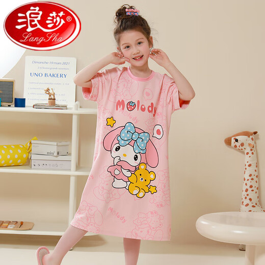 Langsha Girls Nightgown Summer Cotton Children's Pyjamas Little Girl Cute Cartoon Princess Style Fin Jupe de filles à manches courtes 9905 Mélodie Q # Jupe à manches courtes 8 taille recommandée 100-110 cm taille moyenne