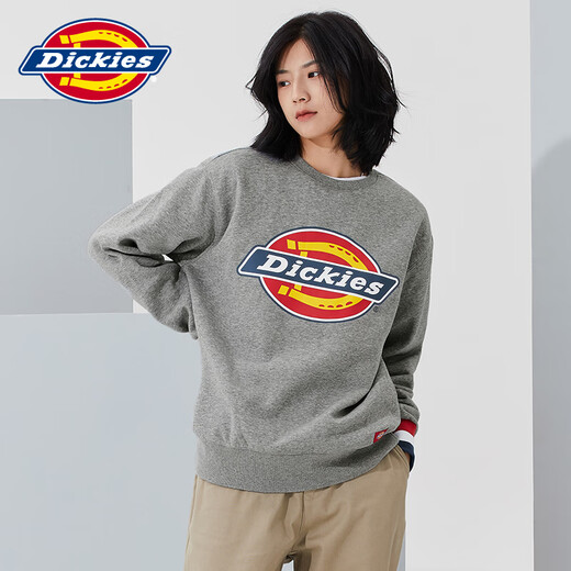 Dickies印花罗纹袖口圆领保暖卫衣女士秋新品棉上衣加绒情侣9587 黑色12596 镭射大logo-男女同款 XS